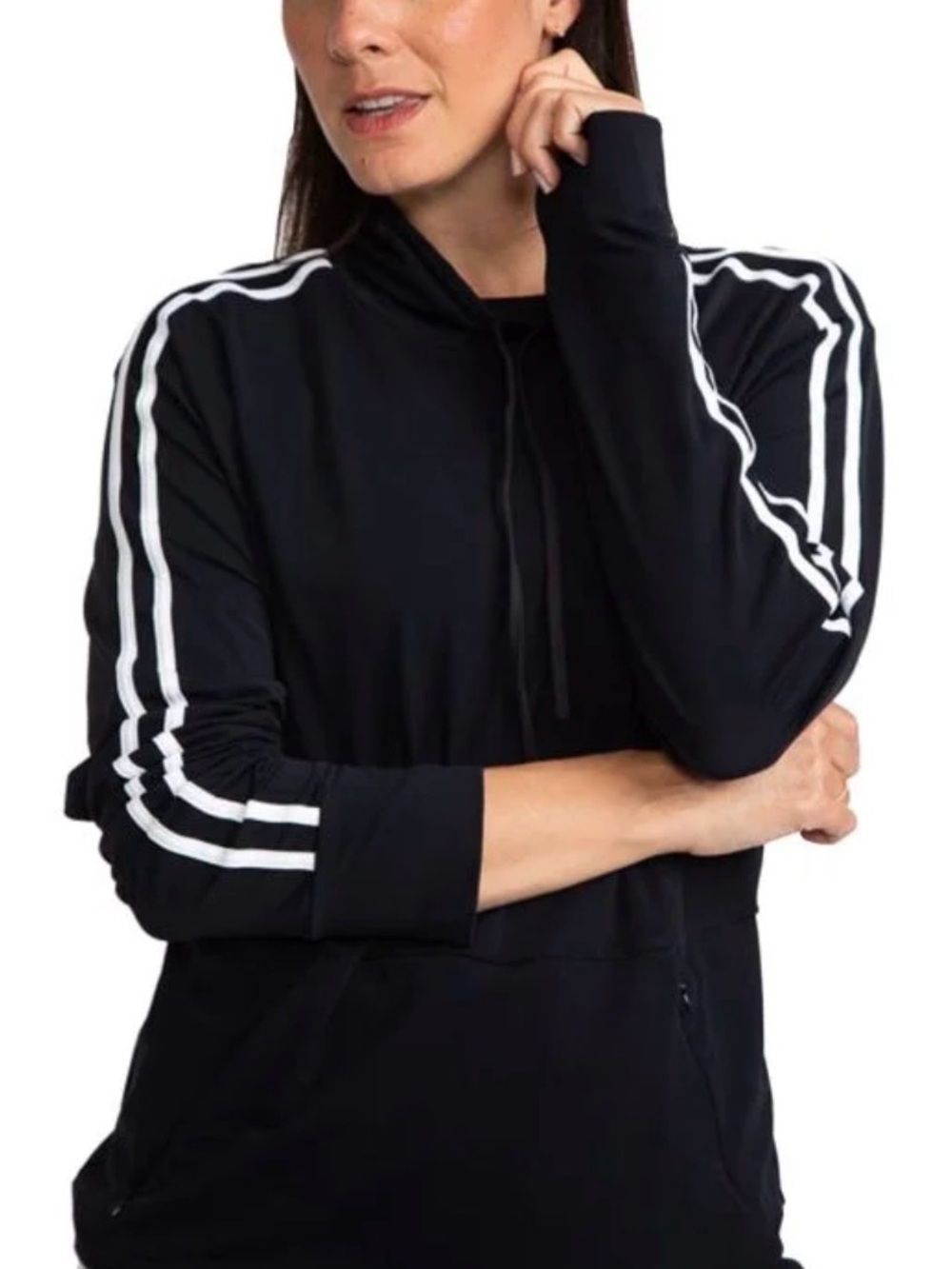 Kinona Black Hoodie with White Athletic Stripes